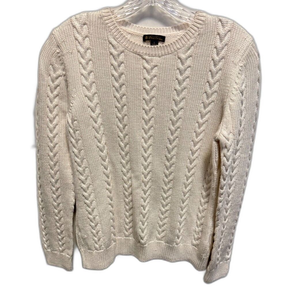 Brooks Brothers Women Cable Knit Cotton Blend Crewneck Sweater Preppy